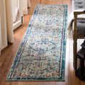 SAFAVIEH Madison Collection Runner Rug - 22 x 20, Navy & Light Blue, Boho Chic Medallion Distressed Design, Non-Shedding & Eas