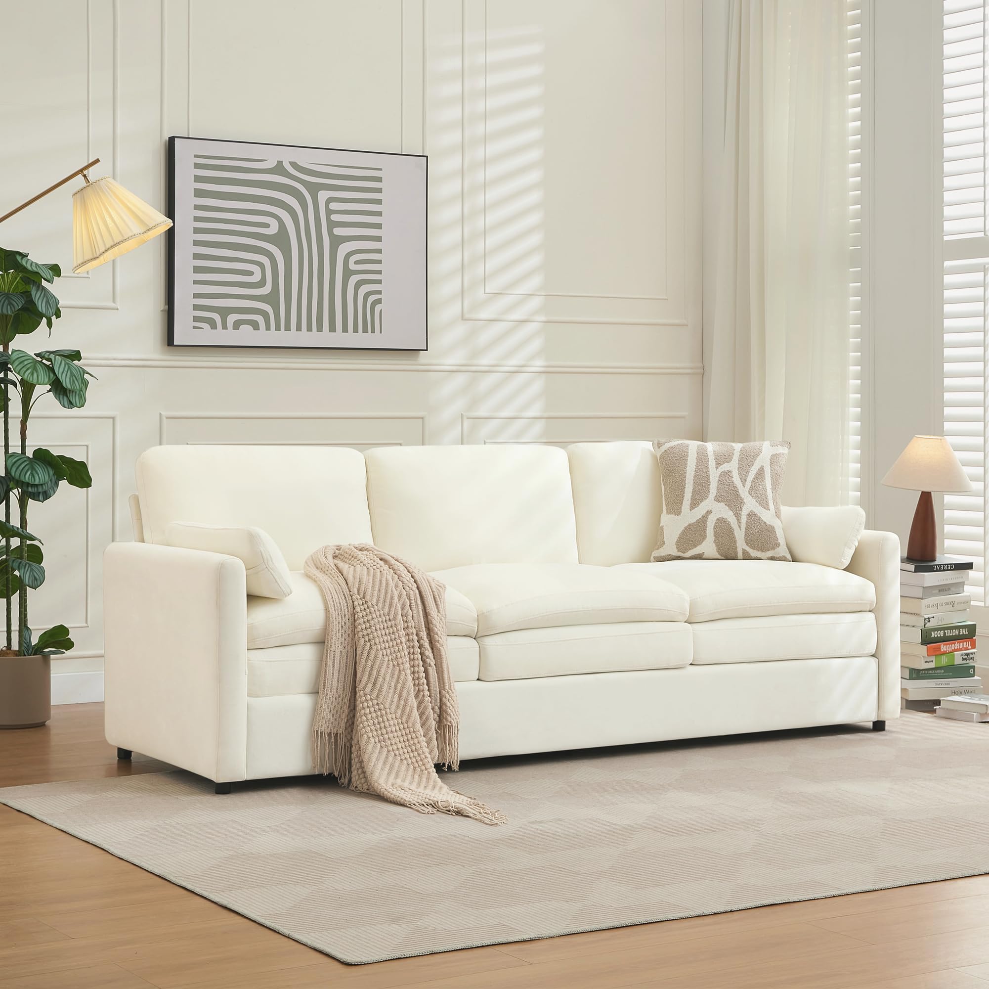 Tbfit Modern Couch Sofa, 89 ' Cloud Couch W/Pillows, Pocketed Spring Seat, Comfy 3-Seater Plush Foam Cushions, Chenille Fabric