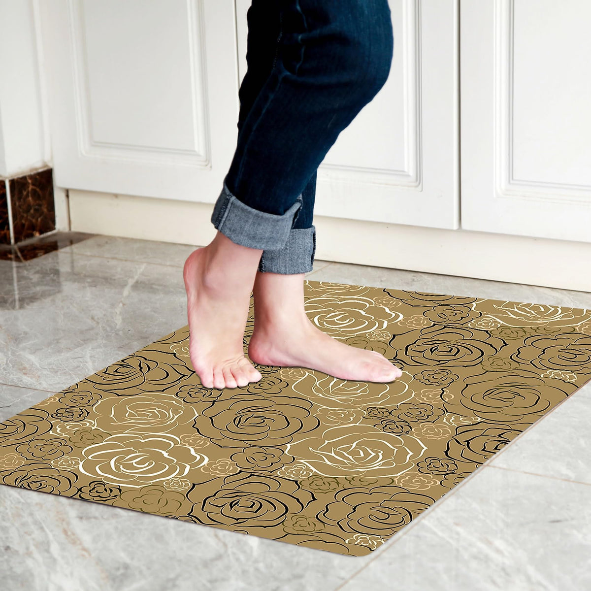 Cosilyt 1/10 Inch Ultra Thin 24'  35' Large Front Door Mat Indoor Entrance Inside Non Slip, Waterproof Rubber Kitchen Mat And