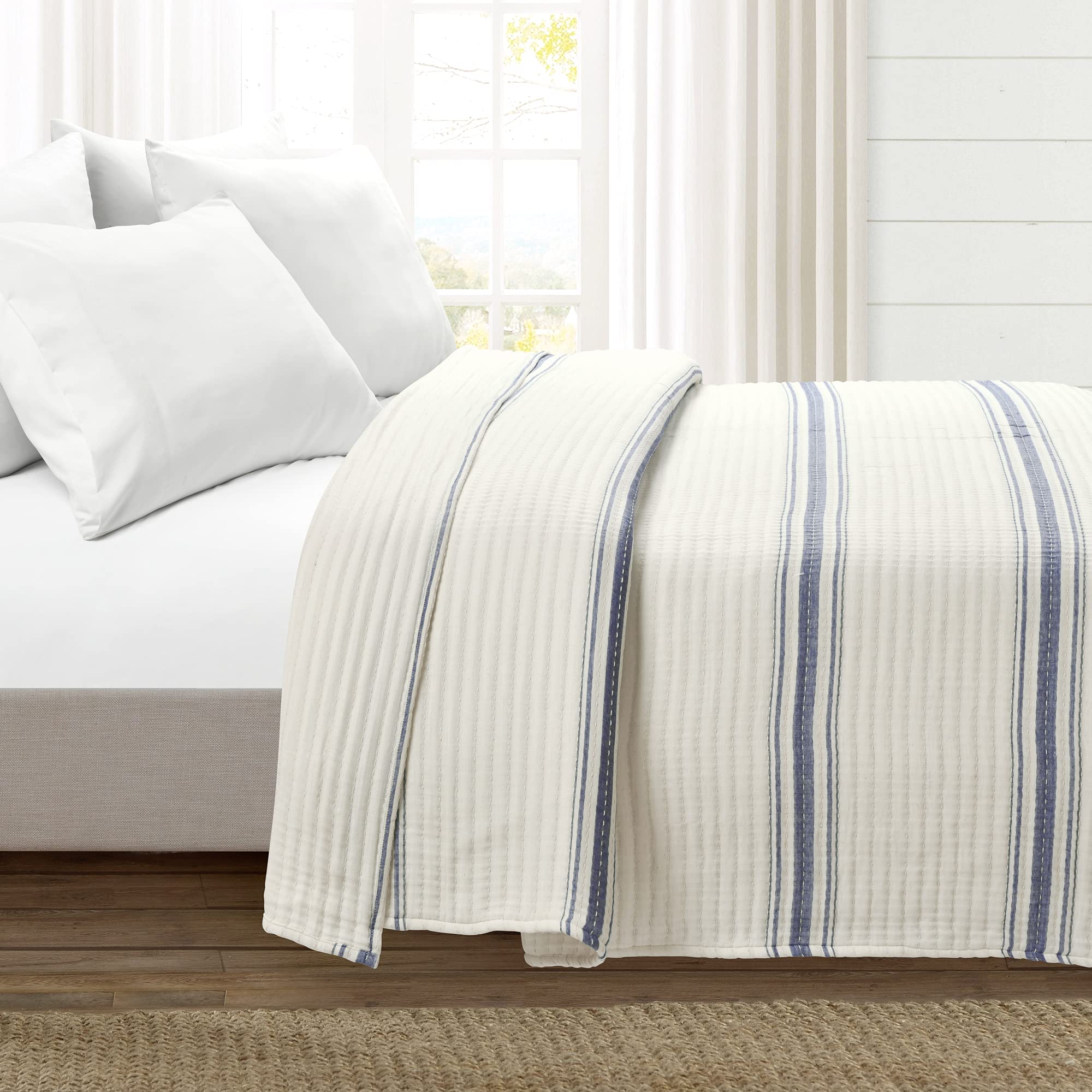 Lush Decor Comforter Farmhouse Stripe, King, Navy