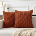 Kevin Textile Throw Pillow Covers Soft Corduroy Decorative Set Of 2 Boho Striped Pillow Covers Pillowcases Farmhouse Home Decor For Couch Bed Sofa Living Room 18X18 Inch Rust Brown