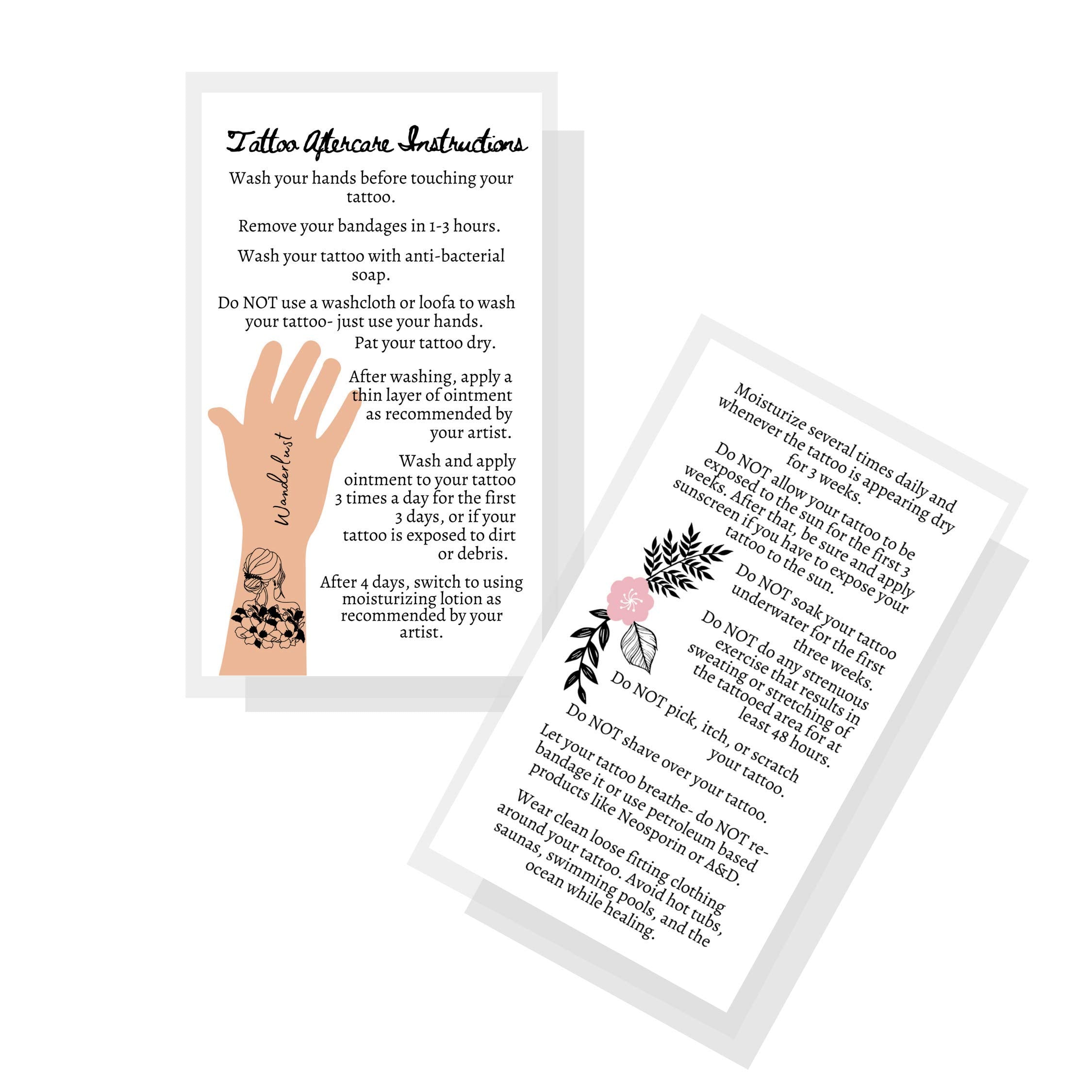 Boutique Marketing Llc Tattoo Aftercare Instructions Cards | 50 Pack | Double Sided Size 2 X 3.5Inch Inches Business Card | Whit