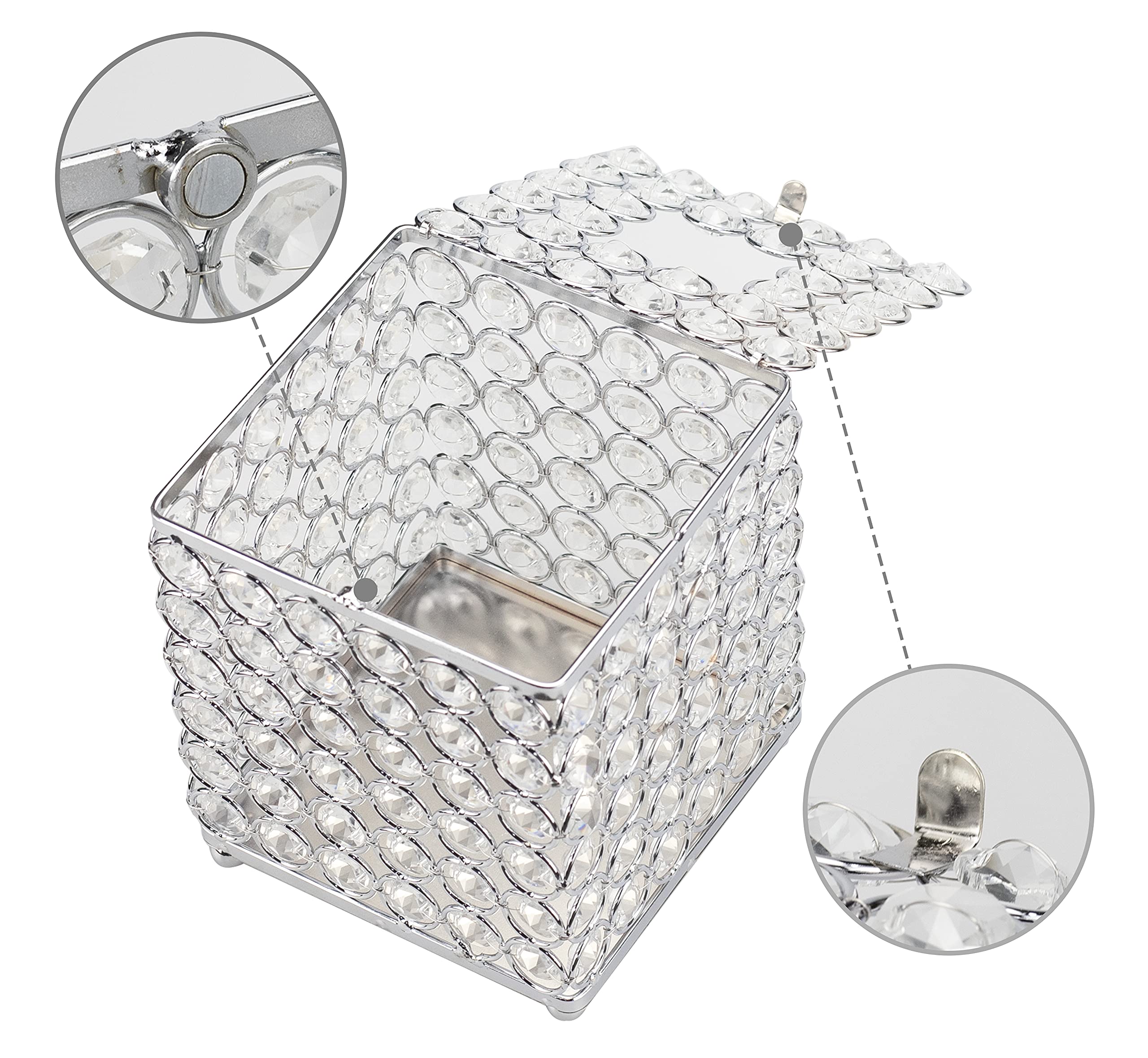 Ukwell Square Crystal Tissue Box Cover Handcrafted Bling Upright Facial Tissue Holder For Bathroom Countertop Vanity Dresser Nig
