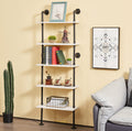 Anynice Pipe Shelves, 5 Tier Industrial Ladder Bookcase, Wall Mounted Metal Wood Rustic Bookshelf (White, 5 Tier - 10 D x 24 W x