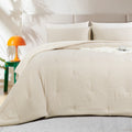 Hombys 3 Piece Seersucker Oversized King Comforter Set 128X128, Breathable Beige Soft Comforter Set, Lightweight Down Alternativ