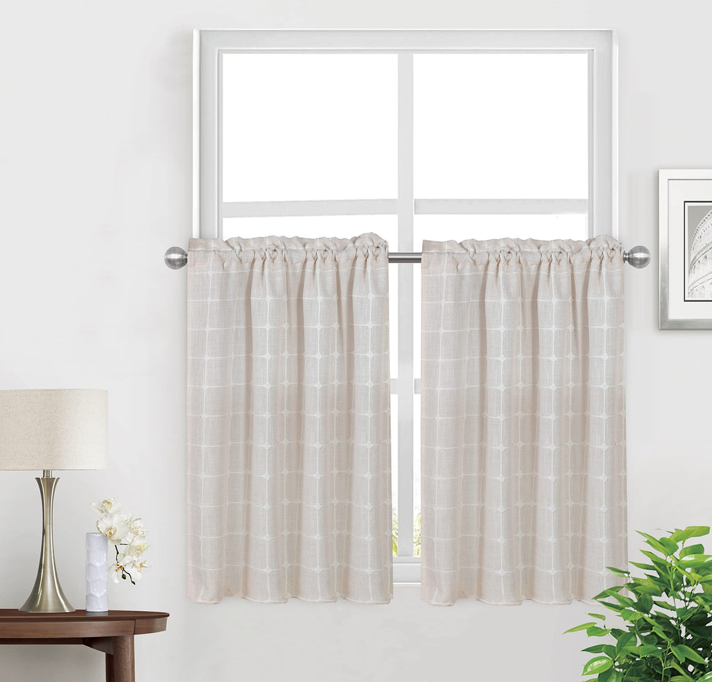 Shunjie.Home Kitchen Curtains 30 Inch Cafe Curtain Tiers Boho Linen Textured Short Curtains For Bathroom Farmhouse Small Window