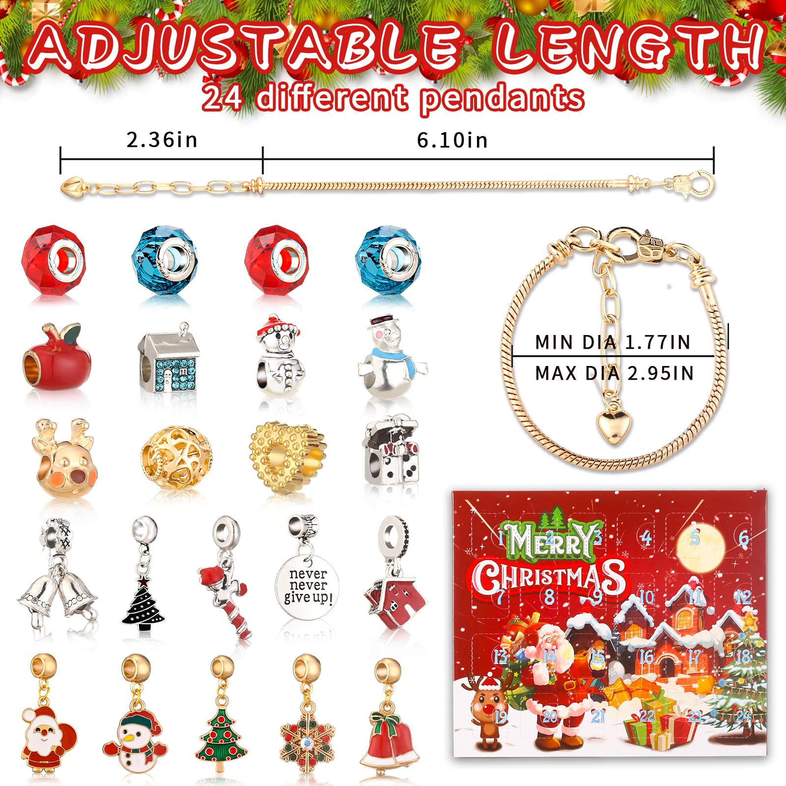 Advent Calendar 2023 Christmas Bracelet, 24 Days Christmas Countdown Calendar With Diy Bracelets Set, Advent Calendars Christmas