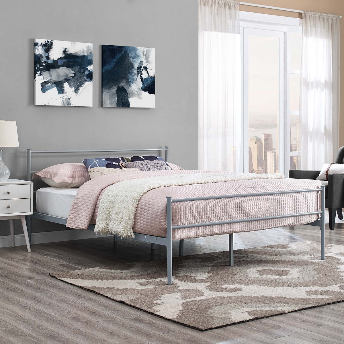 Modway Alina Queen Size Platform Bed Frame With Headboard In Gray