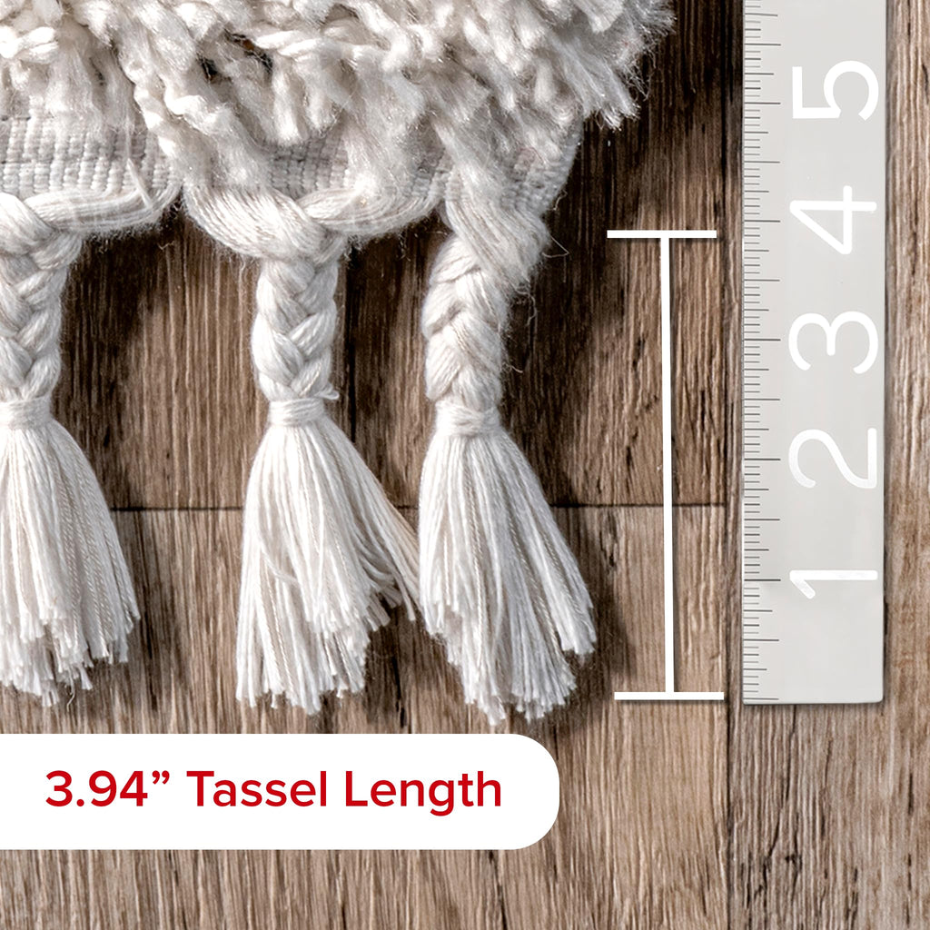 Nuloom Brooke Shag Tasseled Area Rug - 4 Round Accent Shag Rug Casual Ivory Rugs For Living Room Bedroom Dining Room Nursery Ent