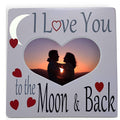 BANBERRY DESIGNS Photo Frame I Love You To the Moon and Back - Heart Shaped Picture Opening with Loving Sentiment - 8 x 8 - Hold