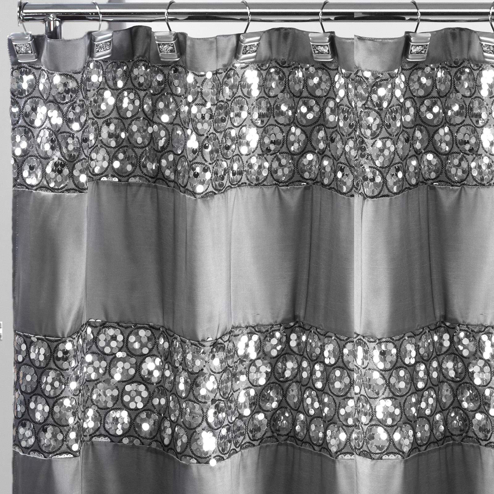 Zahari Home Sinatra Bathroom Shower Curtain Glamorous Bling Fabric Shower Curtain, 72'X70', Silver