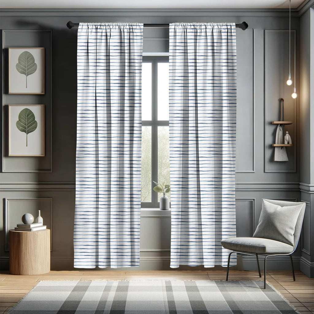 Ambesonne Harbour Stripe Window Curtains, Abstract Brushstroke Nautical Ocean Horizontal Lines Soft Picture, Lightweight Decor 2