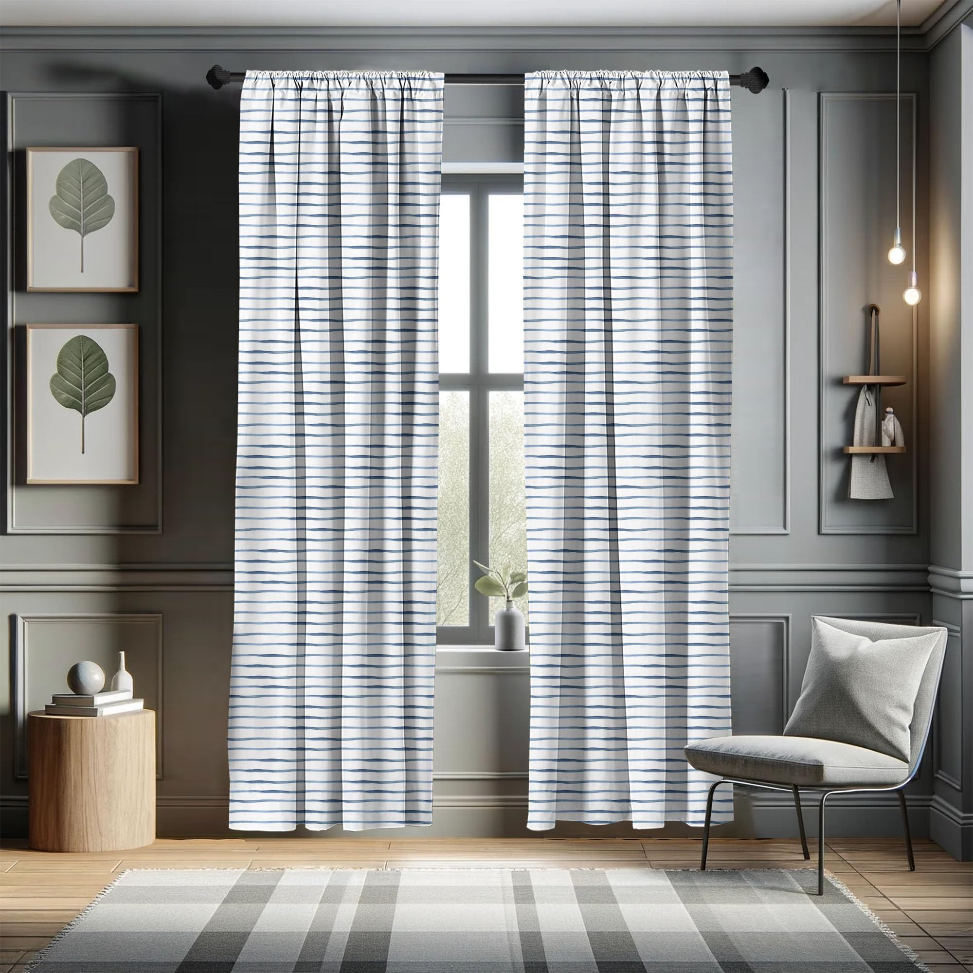 Ambesonne Harbour Stripe Window Curtains, Abstract Brushstroke Nautical Ocean Horizontal Lines Soft Picture, Lightweight Decor 2