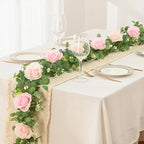 Dolicer 2Pcs 13Ft Artificial Eucalyptus Garlands With Flowers - 8 Roses, Faux Floral Greenery Garlands Fake Flowers Vines For We