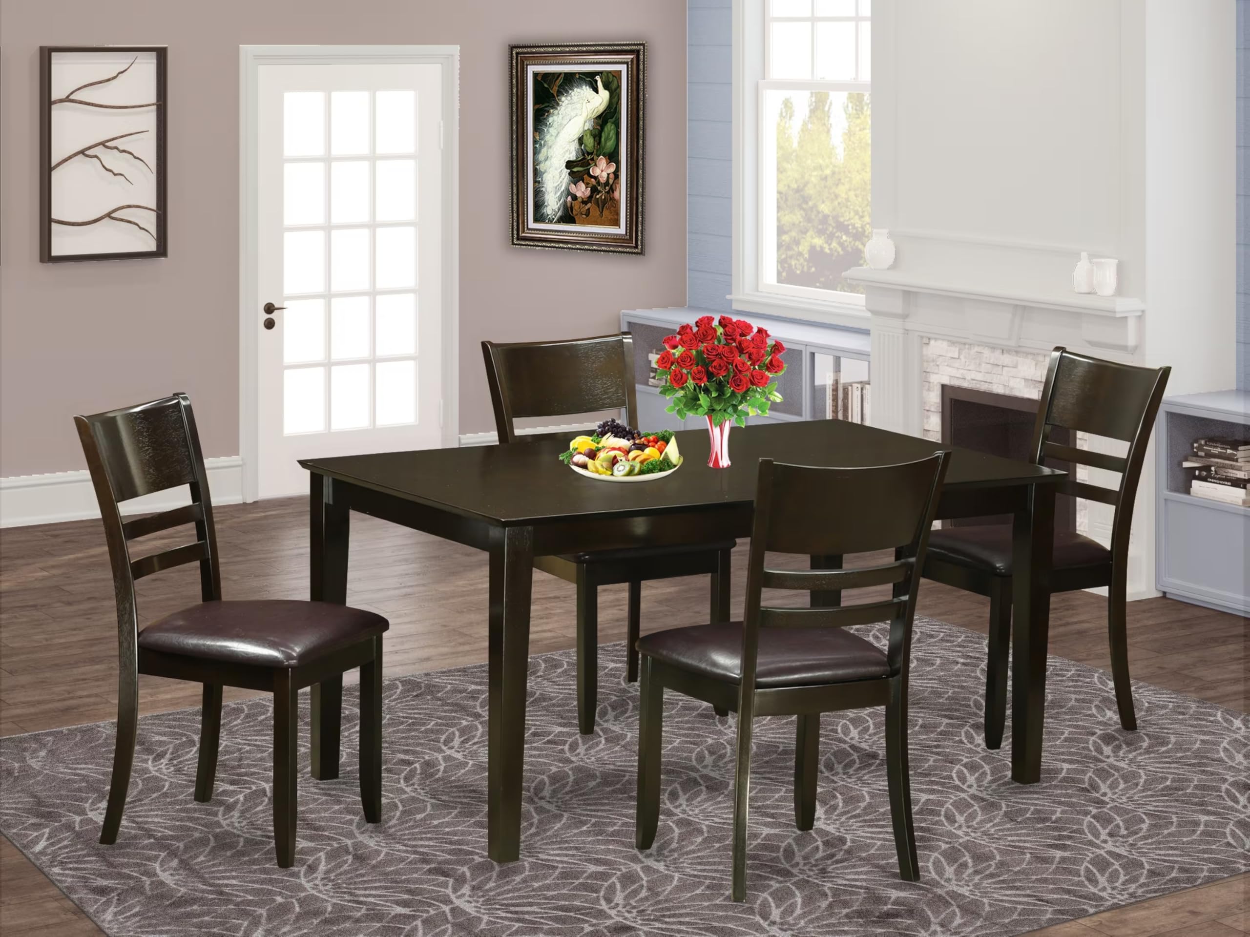 East West Furniture CALY5-CAP-LC 5 Piece Dining Set Includes a Rectangle Dinner Table and 4 Faux Leather Kitchen Dining Chairs, 36x60 Inch, Cappuccino