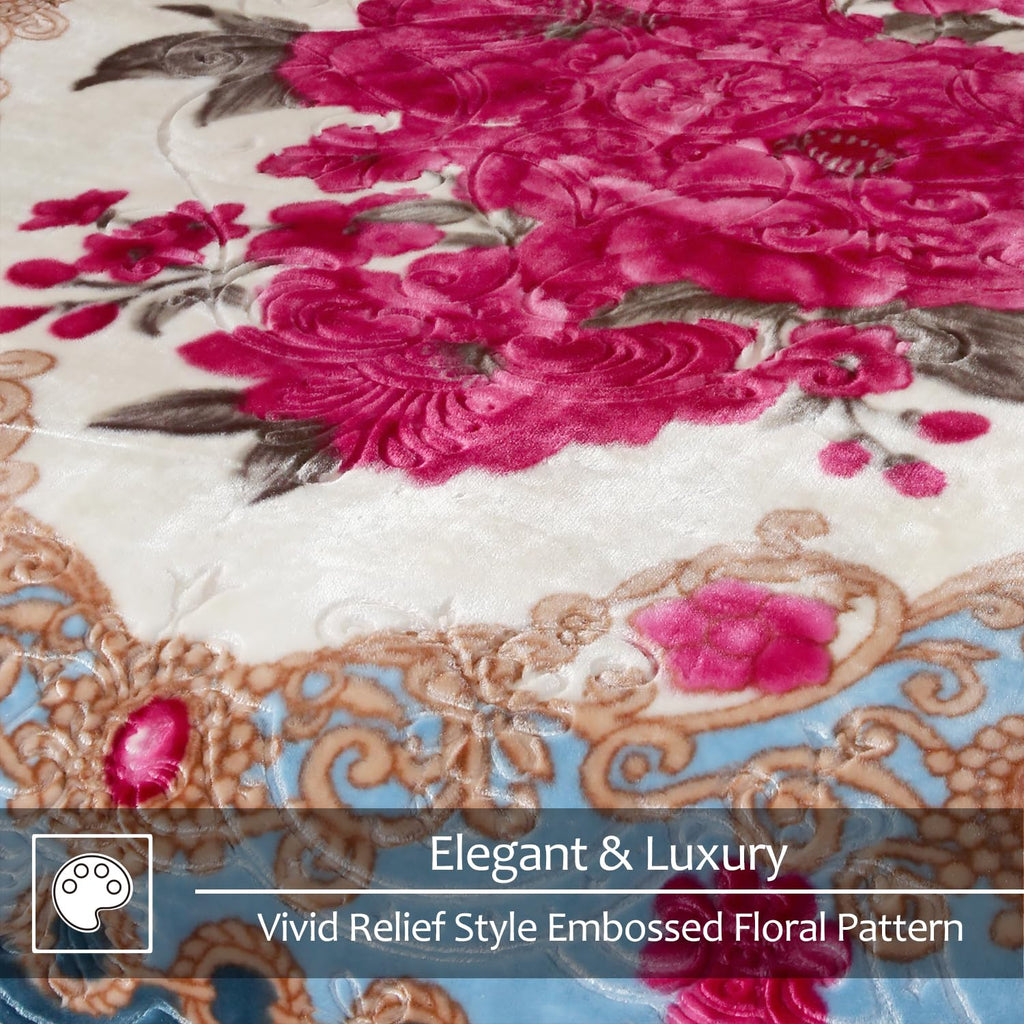 Jyk Korean Mink Fleece Blanket Queen Size 83'' X 91'', 5.7 Pounds - 2 Ply Reversible Silky Soft Plush Warm, Comfy Blanket For Au