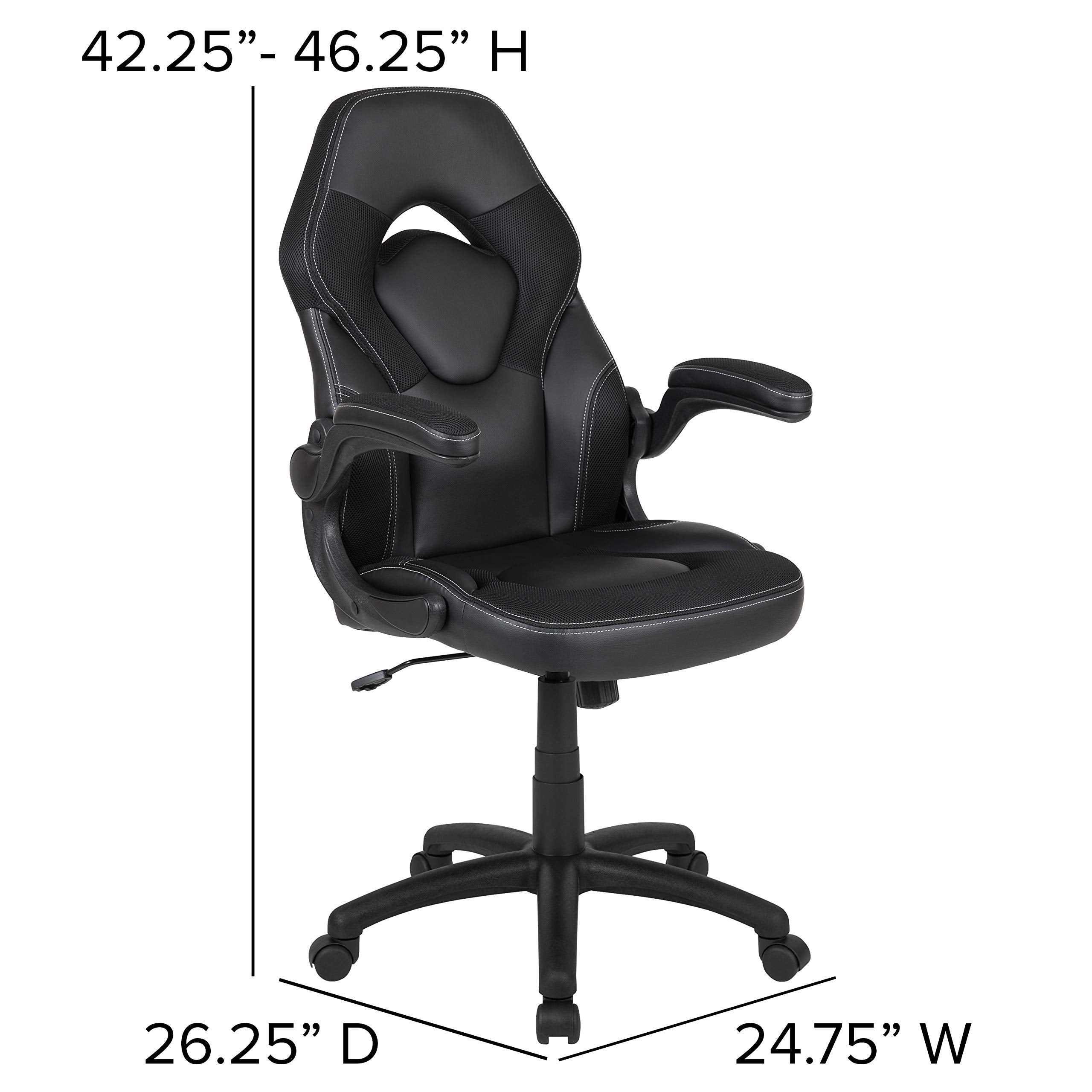 Flash Furniture X10 High-Back Leathersoft Racing Style Gaming Chair With Flip-Up Arms, Ergonomic Padded Swivel Computer Chair, Black