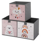 Navaris Kids Storage Cubes Set Of 3 - Kids Cube Fabric Organizer Storage Bins - Foldable Cloth Cube For Childrens Bedroom Baby Nursery - Book Toy Bin Cubby Storage - Pink/White