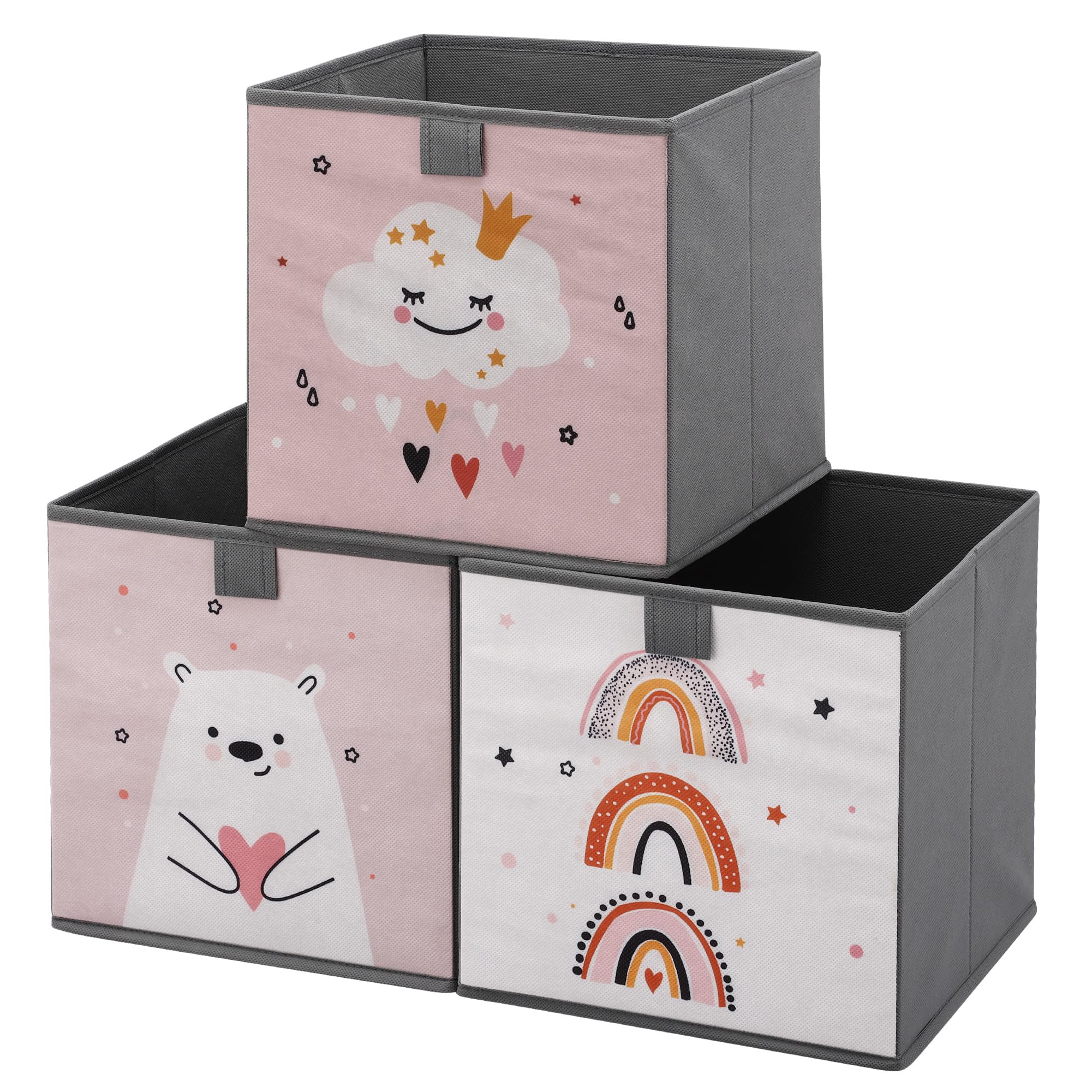 Navaris Kids Storage Cubes Set Of 3 - Kids Cube Fabric Organizer Storage Bins - Foldable Cloth Cube For Childrens Bedroom Baby Nursery - Book Toy Bin Cubby Storage - Pink/White