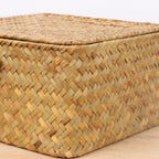 Moosky Wicker Shelf Baskets With Lid, Handwoven Seagrass Storage Basket Bins Square Gift Boxes For Shelves Home Decor Organizer