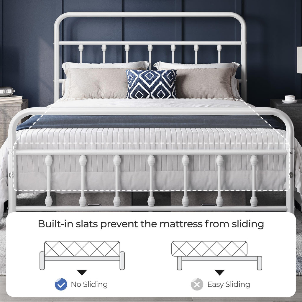 Yaheetech Classic Metal Platform Bed Frame Mattress Foundation With Victorian Style Iron-Art Headboard/Footboard/Under Bed Storage/No Box Spring Needed/Queen Size White