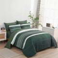 Kakijumn 7 Piece Bed In A Bag Stripe Comforter Set King Size, White Grey Green Patchwork Striped Comforter And Sheet Set, All Se