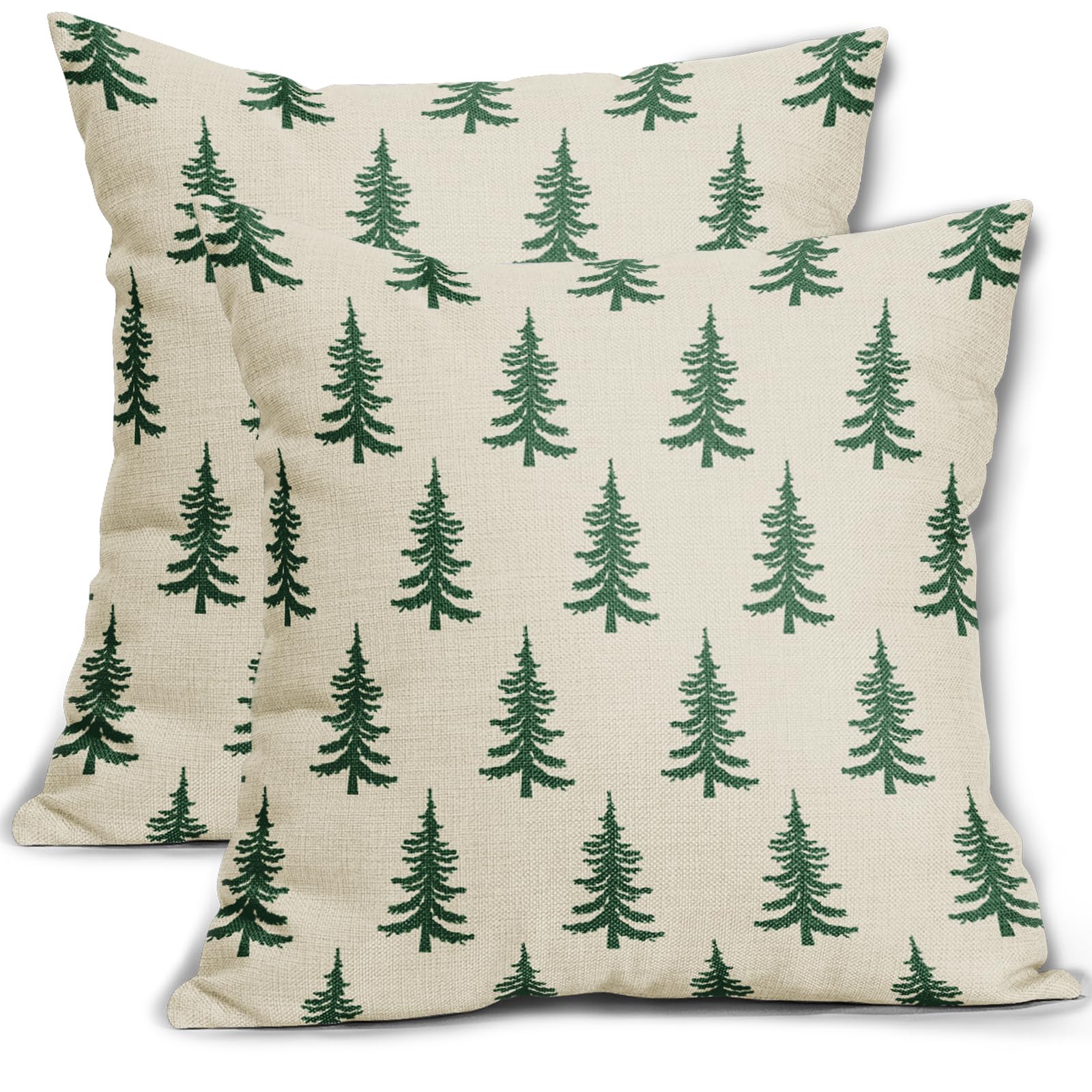 Aytipun Christmas Tree Pillow Covers 22X22 Set Of 2 Green Xmas Rustic Style Winter Print Decorative Outdoor Pillowcases Farmhous