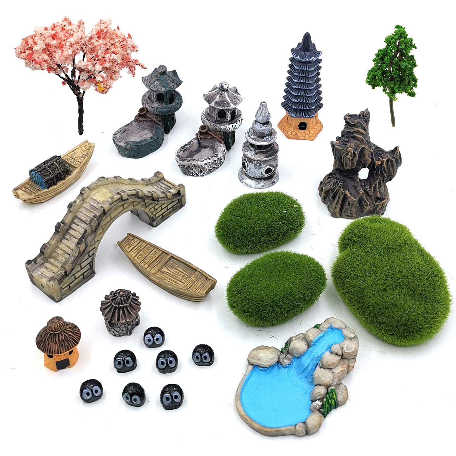 Trasfit Set Of 23 Zen Garden Accessories, Mini Meditation Zen Tray Items Kit, Fairy Garden Accessories For Micro Landscape Decor