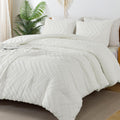 Litanika Ivory Queen Size Comforter Sets, 3 Pieces Lightweight Chevron Tufted Bedding Comforter Set, Fluffy Down Alternative Com