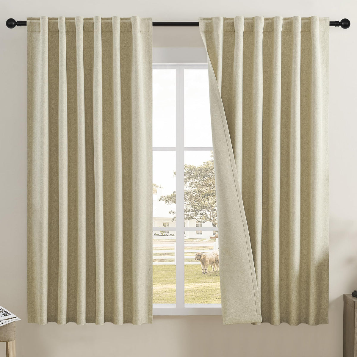 Dualife Black Out Curtains For Bedroom 63 Inch Long 2 Panels Room Darkening Sun Blocking Drapes For Living Room,Nursery,Living R