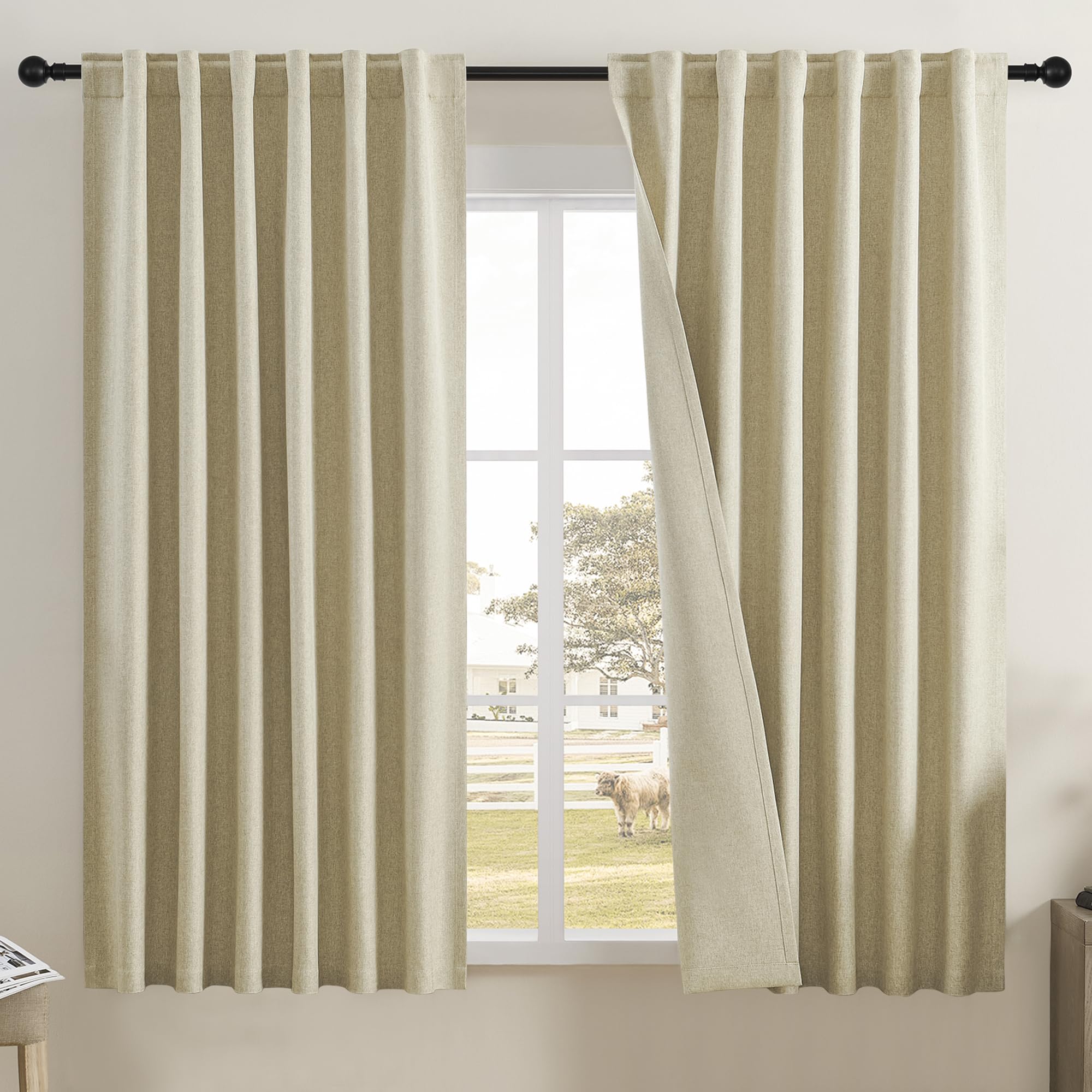Dualife Black Out Curtains For Bedroom 63 Inch Long 2 Panels Room Darkening Sun Blocking Drapes For Living Room,Nursery,Living R
