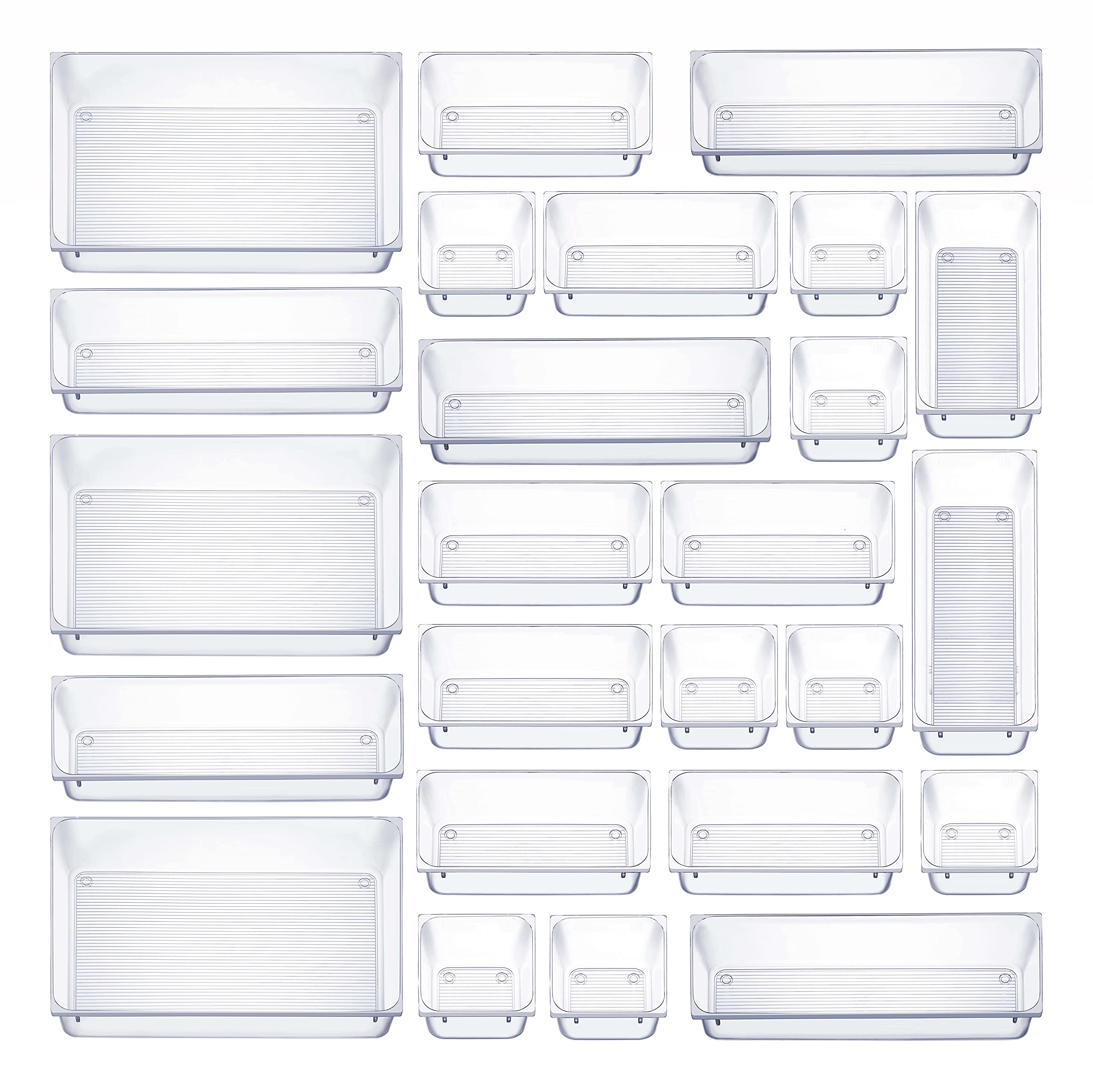 25 Pcs Clear Plastic Drawer Organizers Set, 4-Size Versatile Bathroom And Vanity Drawer Organizer Trays, Storage Bins For Makeup
