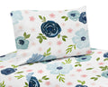Sweet Jojo Designs Navy Blue and Pink Watercolor Floral Twin Sheet Set - 3 Piece Set - Blush, Green and White Shabby Chic Rose F