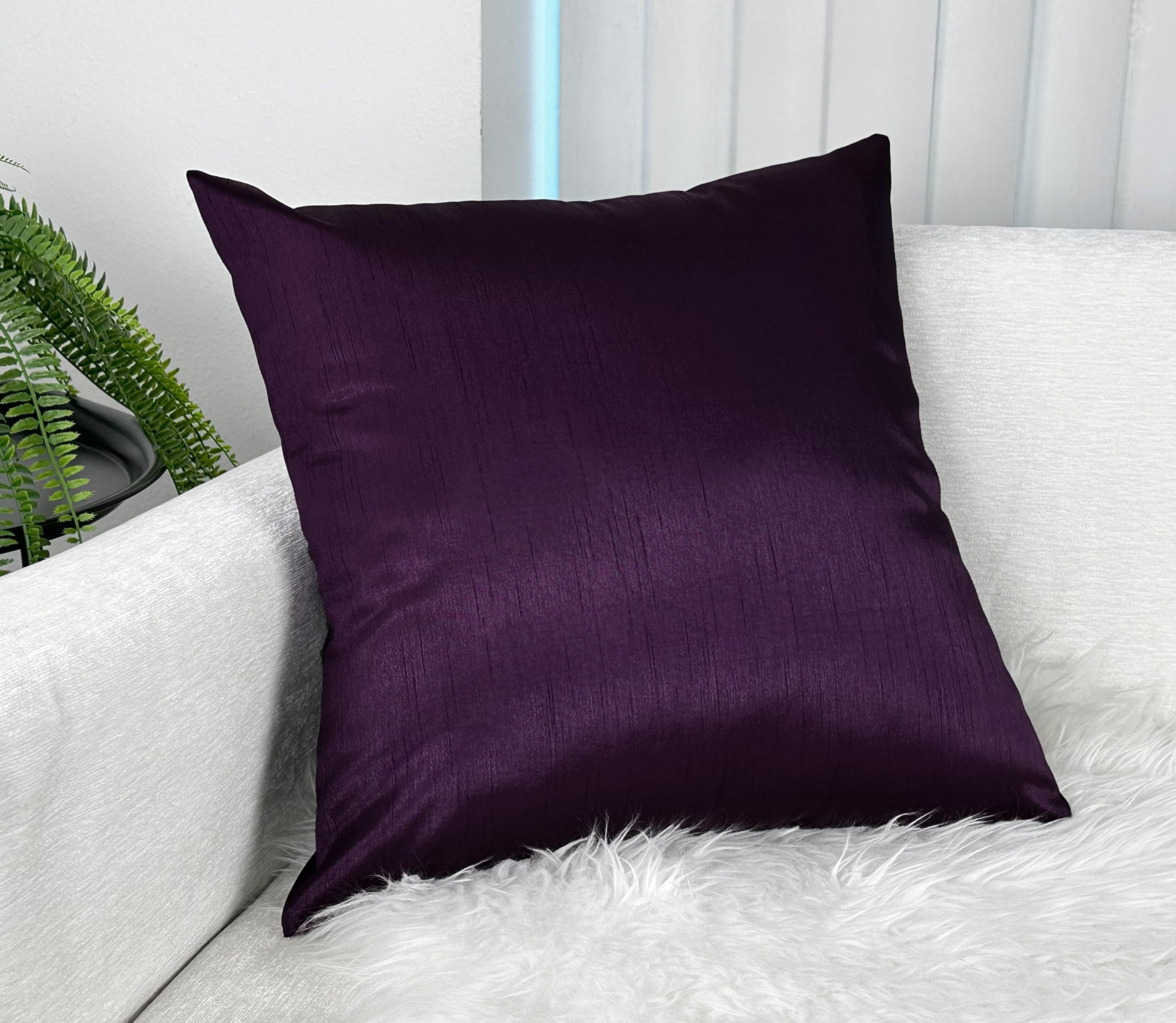 Aiking Home Collection Solid Faux Silk Euro Sham/Pillow Cover, Zipper Closure, 26 By 26 Inches, Eggplant