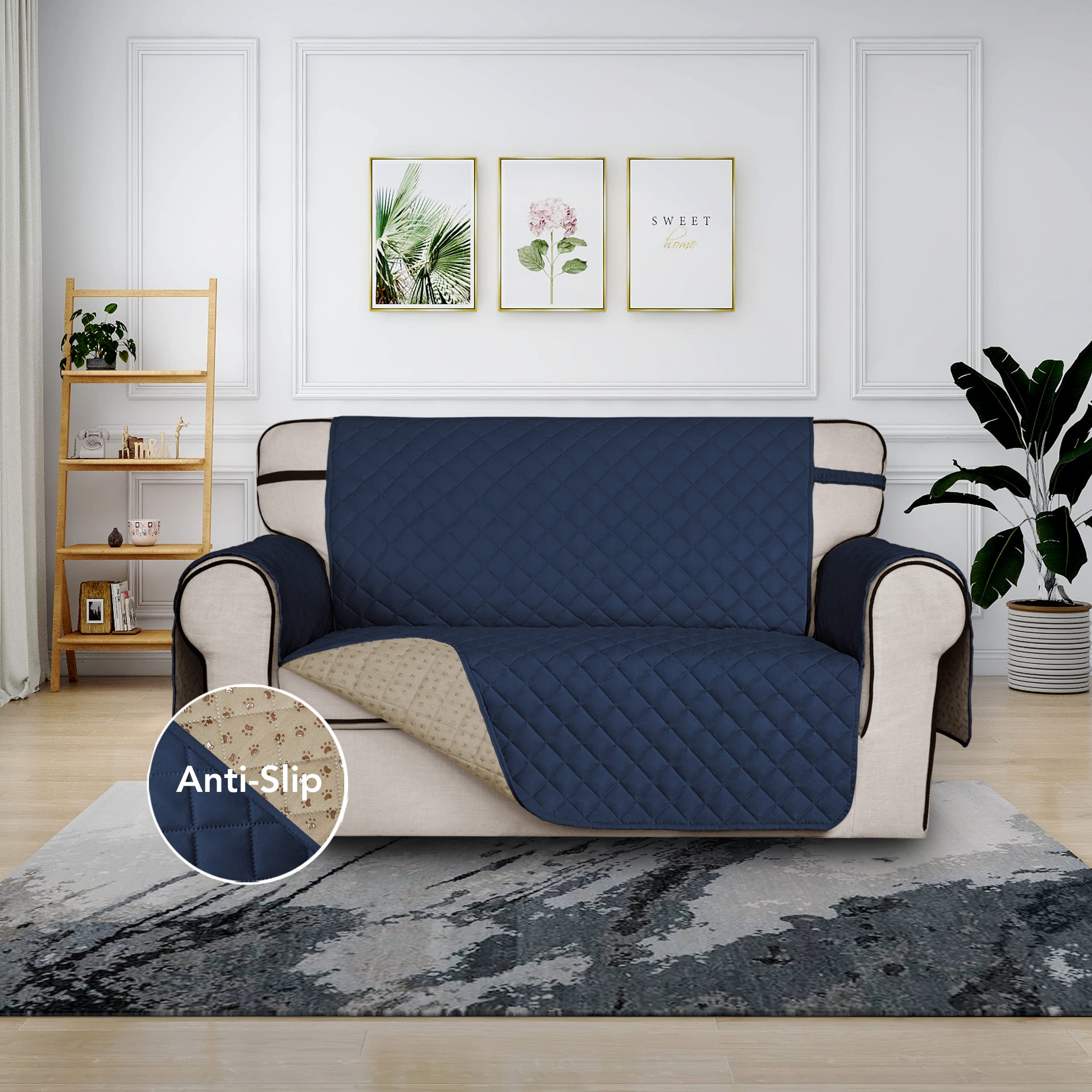 Issuntex Super Anti-Slip Couch Covers For 2 Cushion Couch Sofa, Water Resistant Sofa Cover Quilted Sofa Slipcover Furniture Prot