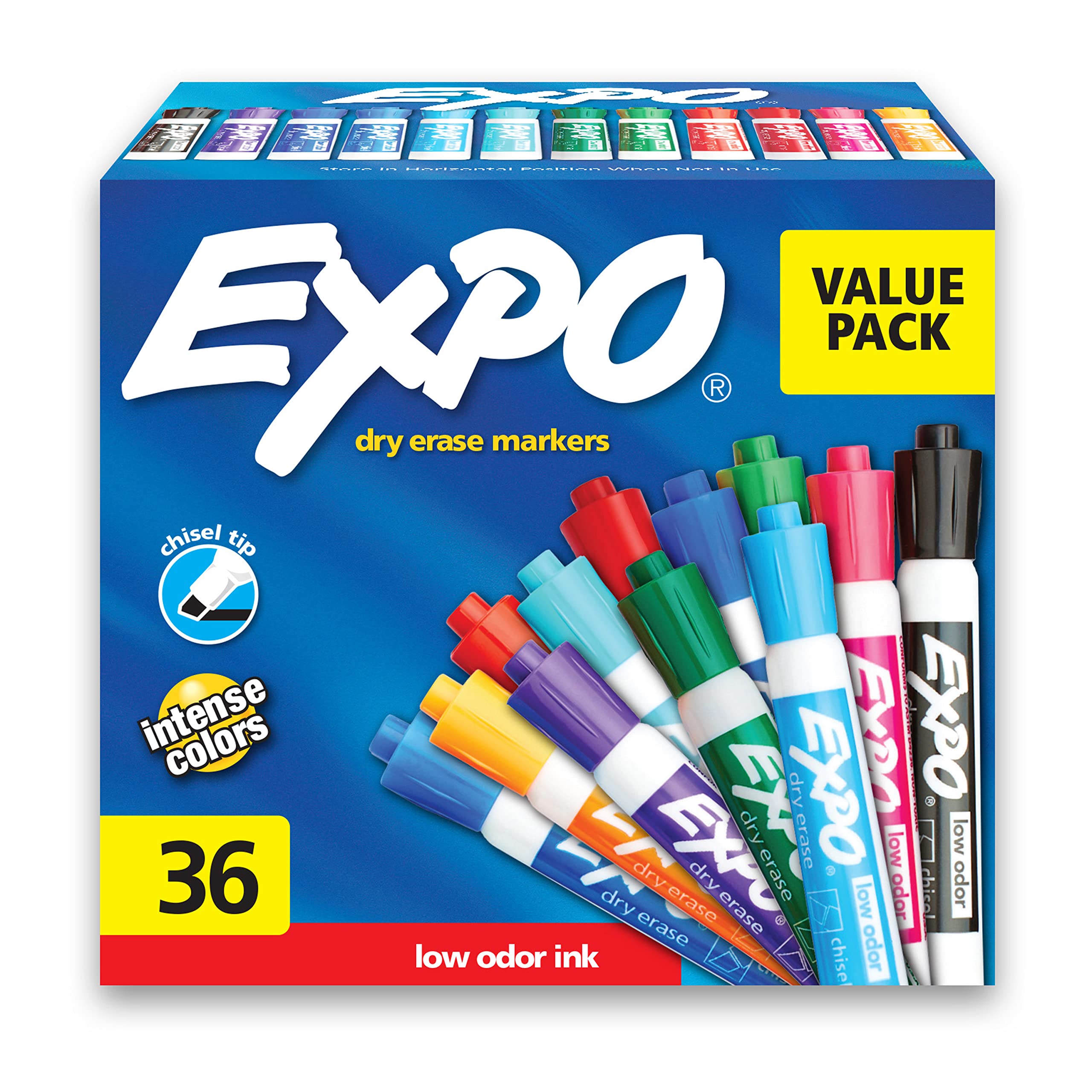 Expo Low Odor Dry Erase Markers, Chisel Tip, Assorted Fashion Colors, 36 Count For Classroom, Office & Home Use