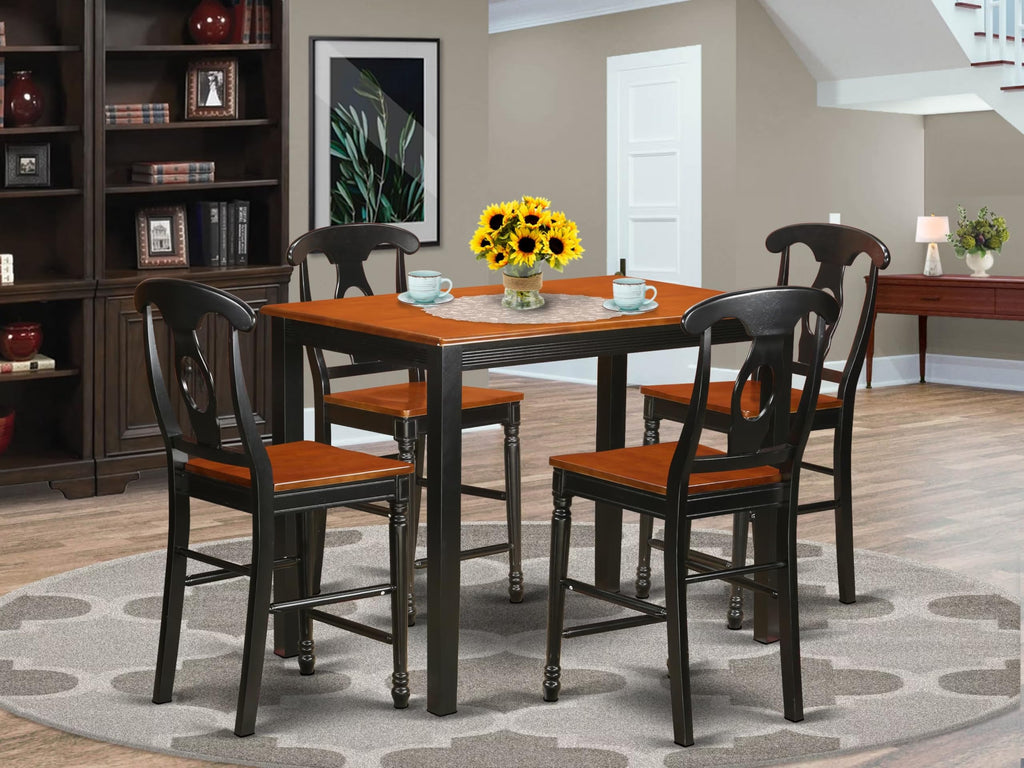 East West Furniture YAKE5-BLK-W 5 Piece Kitchen Counter Set Includes a Rectangle Dining Table and 4 Dining Room Chairs, 30x48 Inch, Black & Cherry