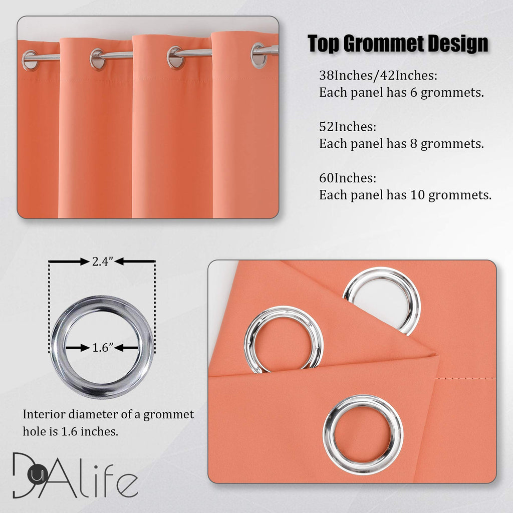Dualife Light Coral Blackout Curtain Panels For Bedroom 45 Inch Length 2 Panels Set Solid Thermal Insulated Room Darkening Curta