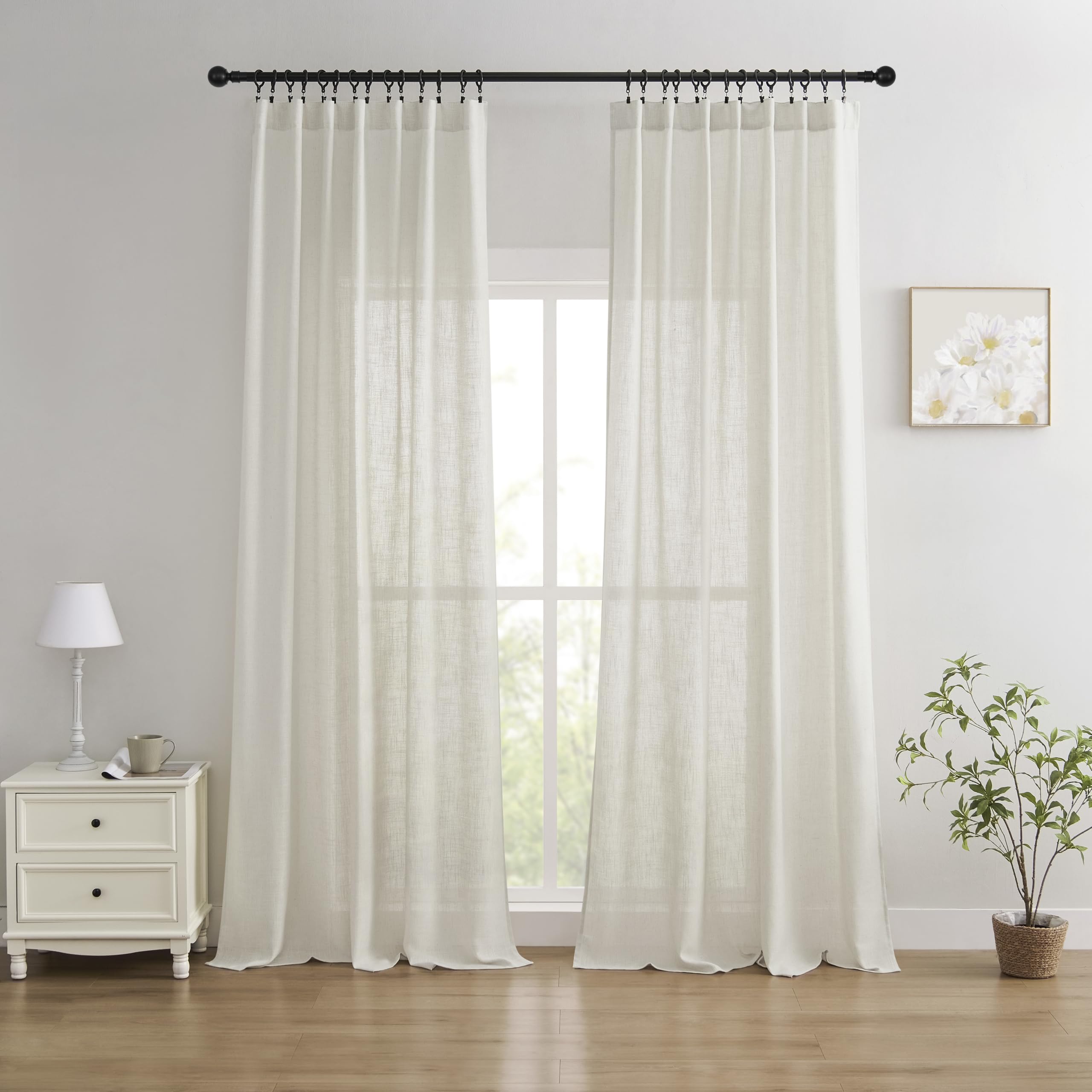 Joydeco Linen Curtains For Living Room,Semi Sheer Curtains 84 Inches Long,Light Filtering Curtains Privacy Assured Curtains & Dr