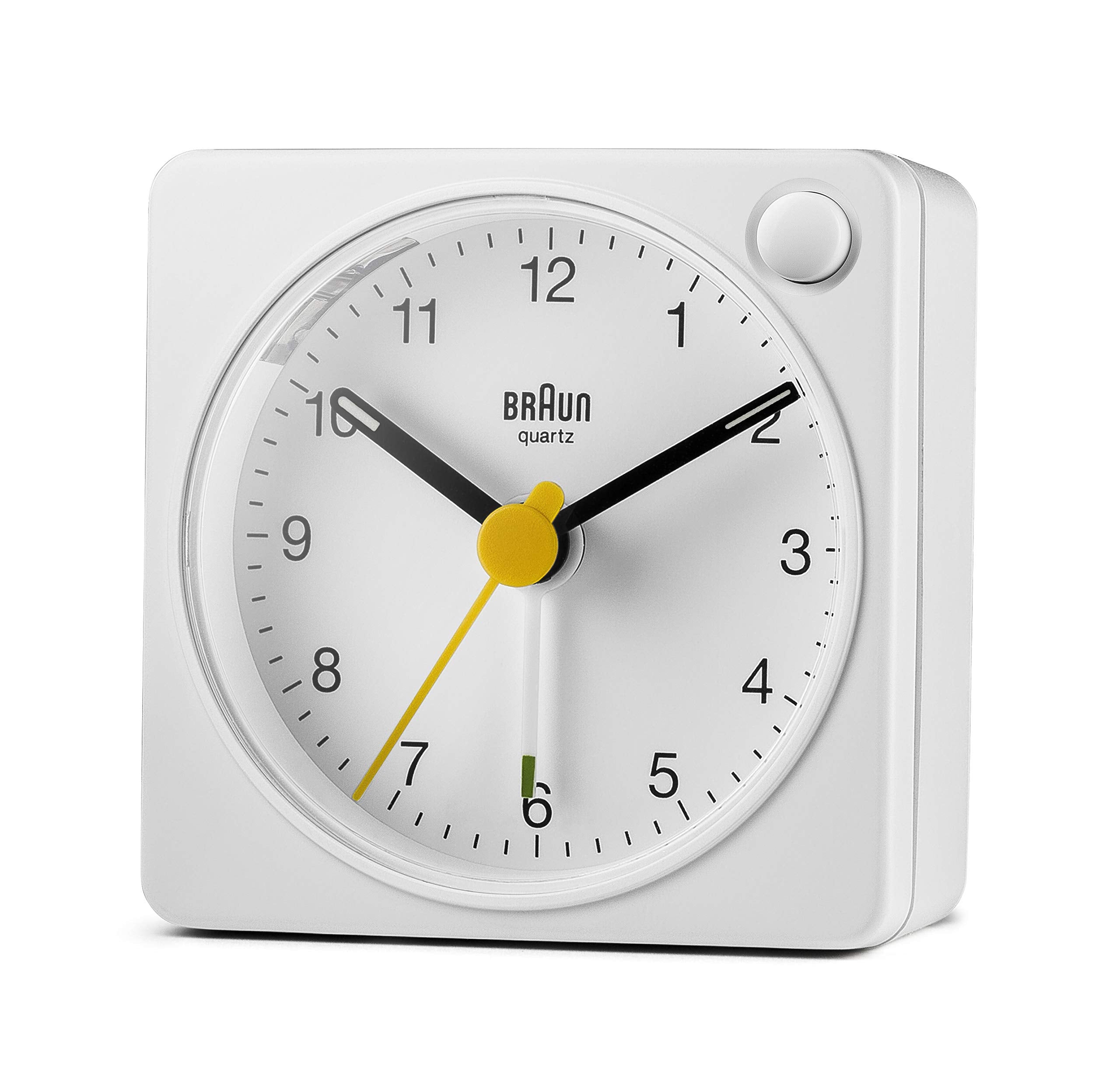 Braun Classic Travel Analogue Alarm Clock With Snooze And Light, Compact Size, Quiet Quartz Movement, Crescendo Beep Alarm In Wh