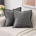 Haussy Dark Grey Throw Pillow Covers 20X20 Inch Set Of 2,Soft Solid Corduroy Striped/Wide Bordered,Square Decorative Cushion Cas