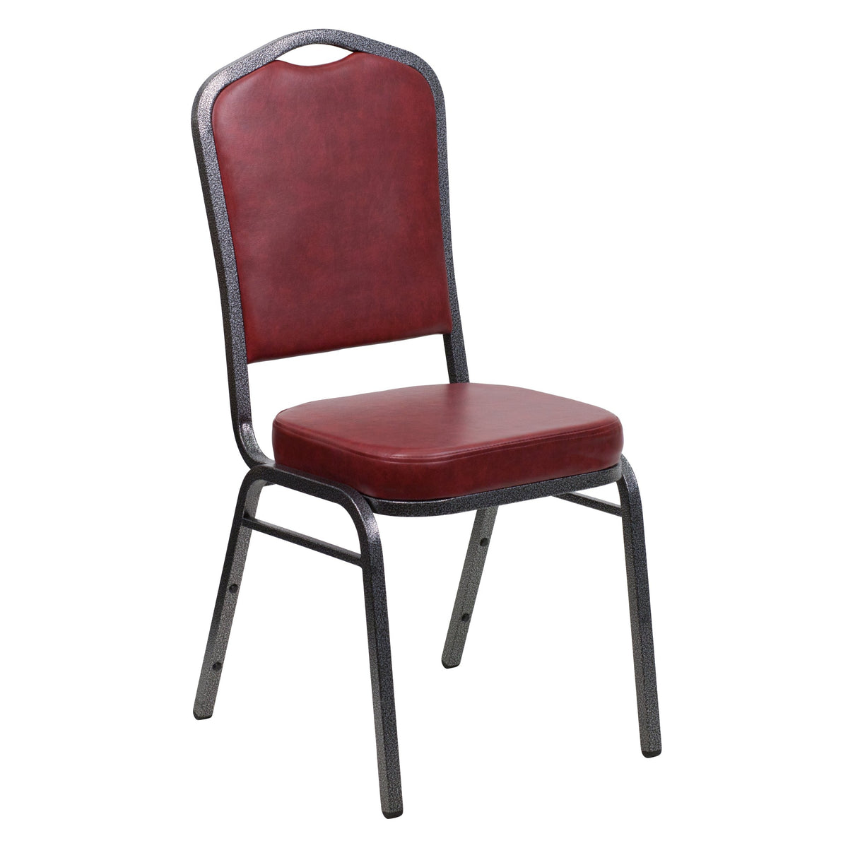 Flash Furniture HERCULES Series Crown Back Stacking Banquet Chair in Burgundy Vinyl - Silver Vein Frame