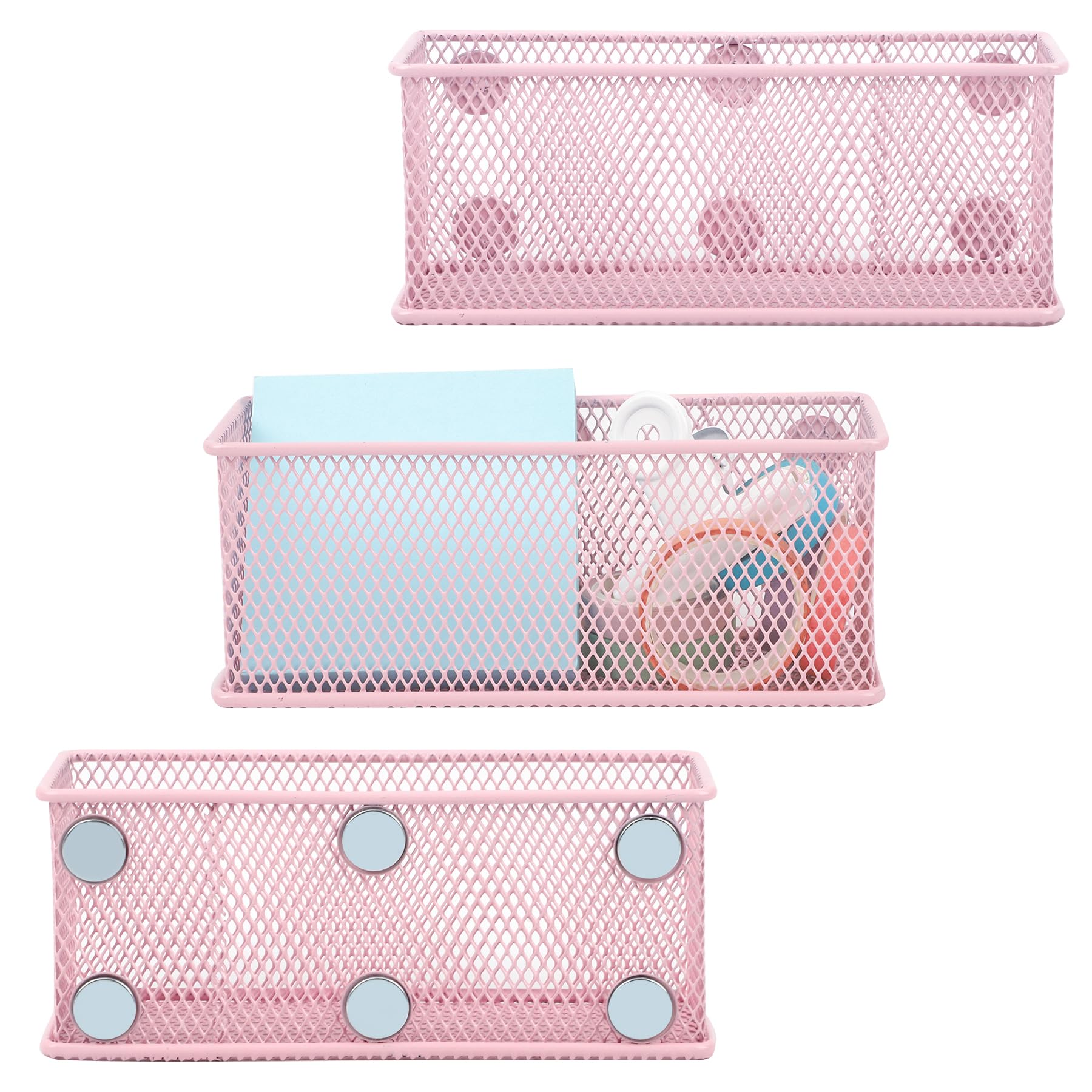 Easepres Magnetic Pencil Holder Set Of 3 - Wire Mesh Storage Baskets Organizer With Strong Magnets - Perfect For Whiteboard, Ref