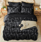 Muxhomo Black Bed In A Bag Queen 7 Pieces, Queen Comforter Set Reversible Botanical Flowers Design, Ultra Soft & Breathable Bedd