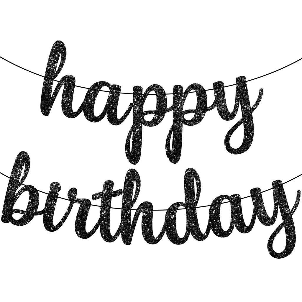 KatchOn Glitter Black Happy Birthday Banner - 10 Feet, NO DIY | Black Birthday Banner | Black Birthday Decorations | Happy Birth