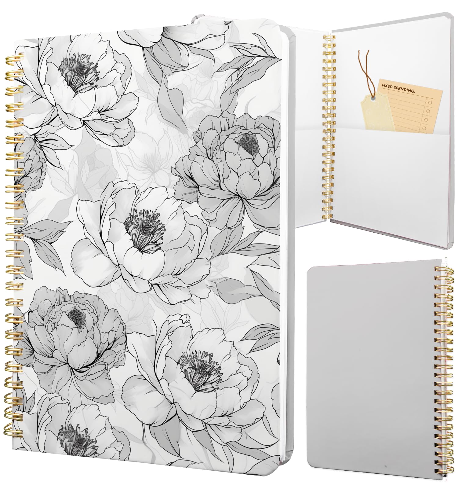 Stanoha Cute Spiral Notebook Journal A5 Aesthetic Pretty Floral Design For Women Girls Kawaii With Pocket, 8.5 X 5.7 Inch, Rose