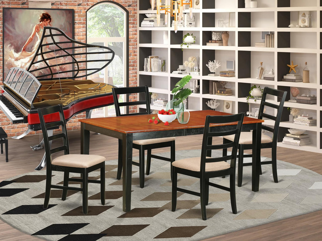 East West Furniture NIPF5-BCH-C 5 Piece Dinette Set for 4 Includes a Rectangle Dining Room Table with Butterfly Leaf and 4 Linen Fabric Kitchen Dining Chairs, 36x66 Inch, Black & Cherry