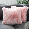 Uhomy 2 Packs Fall Winter Home Decorative Fluffy Plush Pillow Cover 18''X18'', Luxury Pink Ombre Super Soft Plush Faux Fur Throw