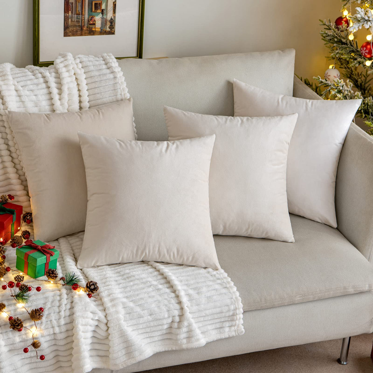 Miulee Pack Of 4 Velvet Throw Pillow Covers Decorative Soft Cozy Cute Solid Luxury Cushion Case For Couch Sofa Bedroom Living Ro