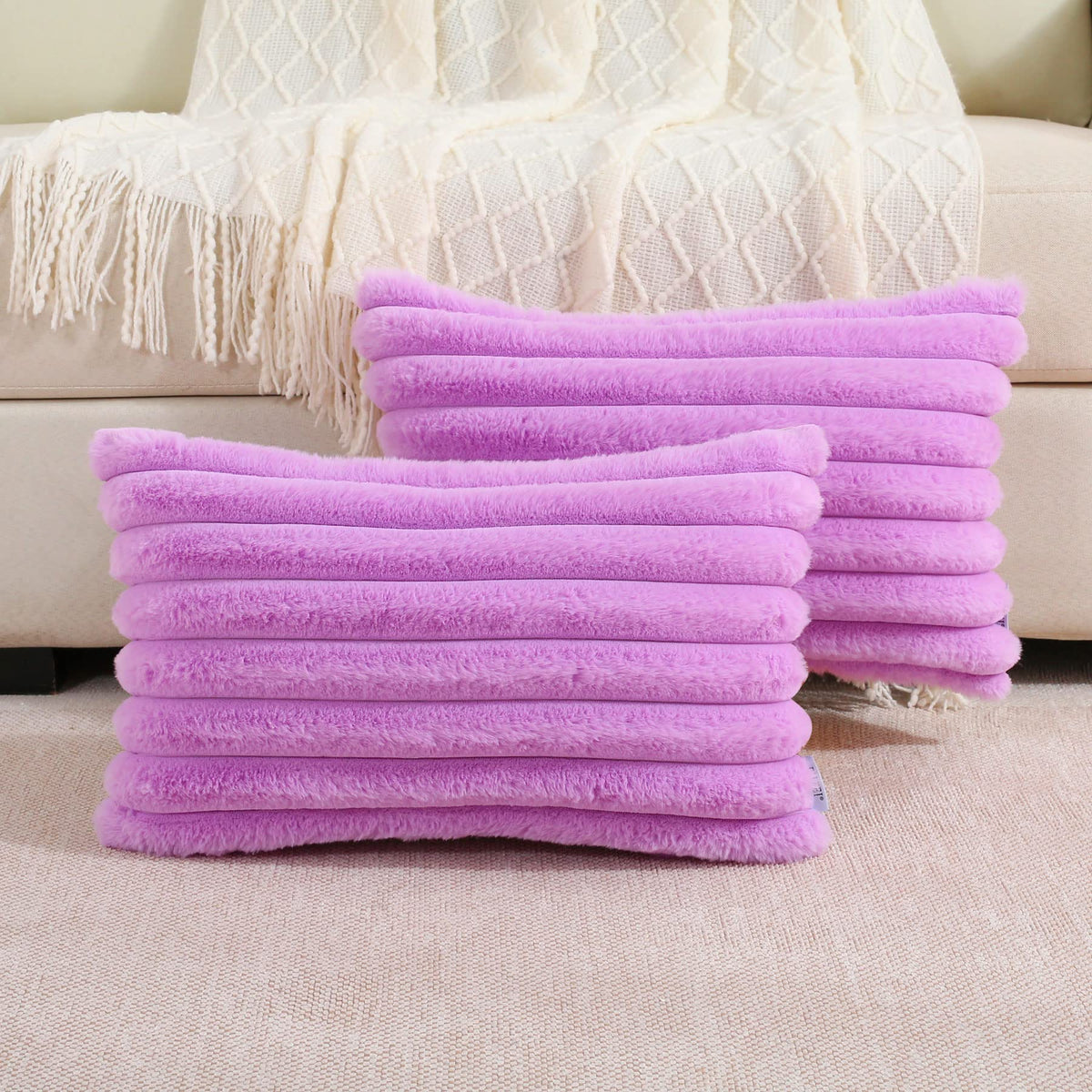 Futei Purple Striped Decorative Throw Pillow Covers 12X20 Inch Set Of 2,Rectangle Spring Decorations Couch Lumbar Pillowcase,Sof